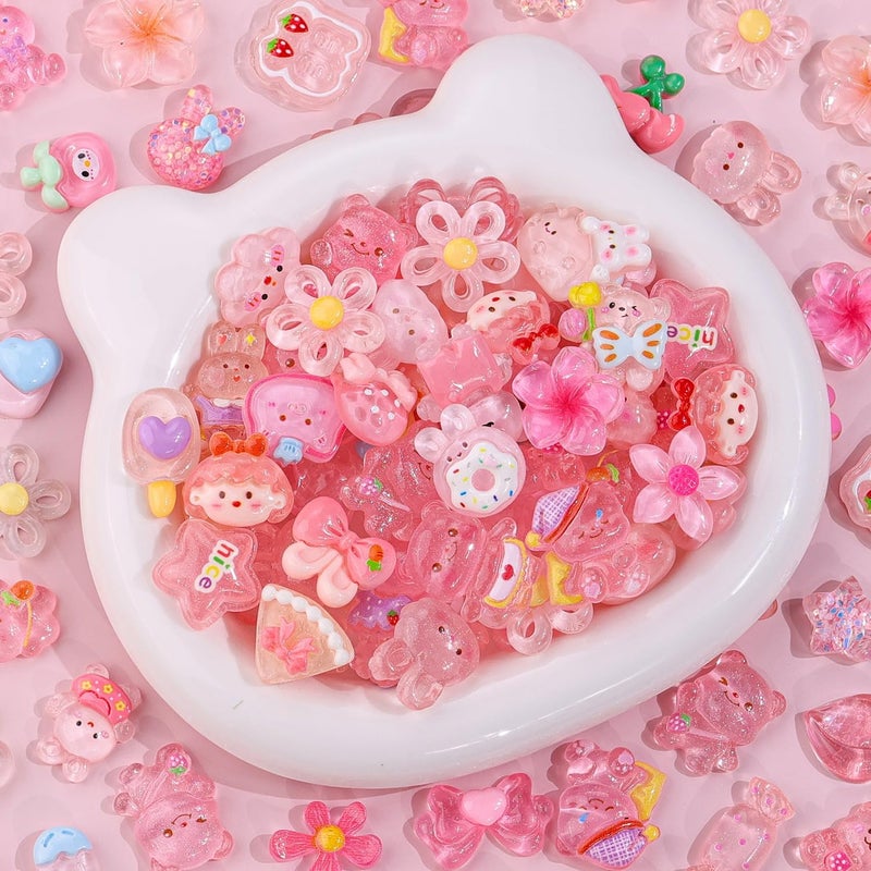 Glitzest 100PCS TINKRSTUFF Pink Slime Charms Jelly Cute Flatback Resin Charms for Slime, Kawaii Random Decoden Charm for Embellishments Phone Junk Case Charms Bulk, Hairpins Scrapbooking Crafting & DIY Decor - Image 4